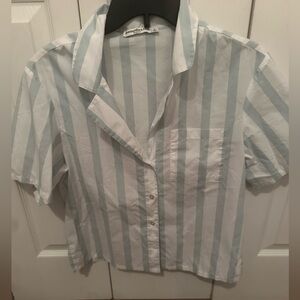 Abercrombie & Finch green and white stripe button down top